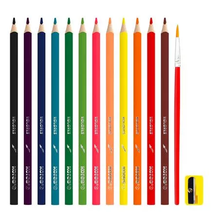 Akvarell ceruza készlet, hegyezővel, ecsettel, KORES, 12 különböző szín