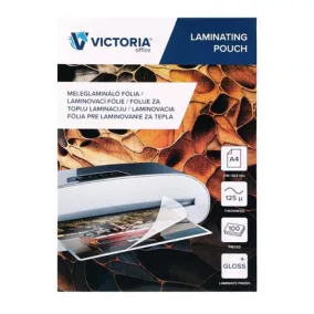   Meleglamináló fólia, 125 mikron, A4, fényes, VICTORIA OFFICE