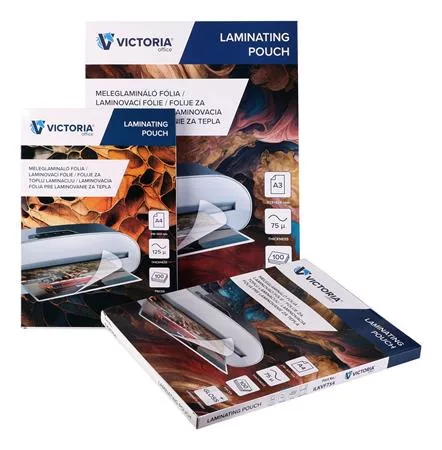 Meleglamináló fólia, 125 mikron, A4, fényes, VICTORIA OFFICE