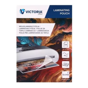   Meleglamináló fólia, 75 mikron, A4, fényes, VICTORIA OFFICE