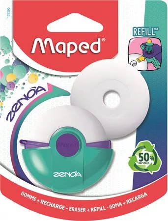 Radír, műanyag tokos, utántöltővel, MAPED "Zenoa", vegyes színek