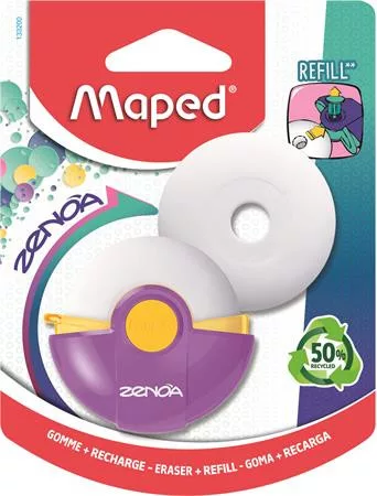 Radír, műanyag tokos, utántöltővel, MAPED "Zenoa", vegyes színek