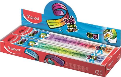 Vonalzó, műanyag, törhetetlen, 20 cm, MAPED "Twist'n Flex Decor Animals", vegyes színek