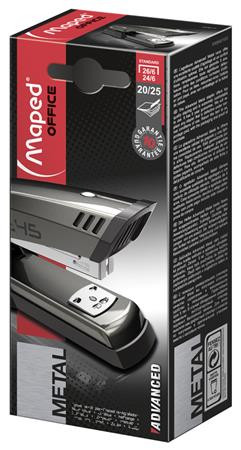 Tűzőgép, 24/6, 26/6, 20 lap, MAPED "Advanced Half-Strip", sötétbarna