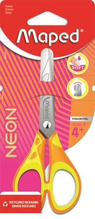 Olló, iskolai, 13 cm, MAPED "Soft Neon", vegyes színek