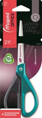 Olló, irodai, 17 cm, MAPED "Essentials Green Deco", vegyes színek