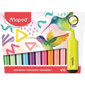   Szövegkiemelő készlet, 1-5 mm, MAPED "Fluo Peps Assorted", 12 különböző szín