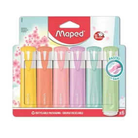  Szövegkiemelő készlet, 1-5 mm, MAPED "Fluo Peps Quality", 6 különböző pasztell szín