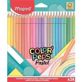   Színes ceruza készlet, háromszögletű, MAPED "Color'Peps Pastel", 24 különböző pasztell szín