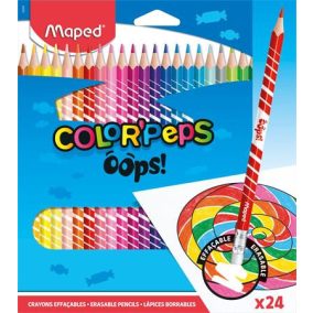   Színes ceruza készlet, háromszögletű, radírozható, MAPED "Color'Peps Oops", 24 különböző szín