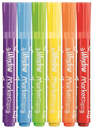 Ablakfilc készlet, vastag, törlőkendővel, 5 mm, MAPED "Marker'Peps", 6 különböző szín