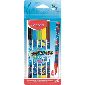   Filctoll készlet, 2 mm, kimosható, MAPED "Color'Peps Ocean Life", 6 különböző szín