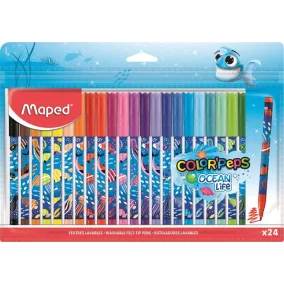   Filctoll készlet, 2 mm, kimosható, MAPED "Color'Peps Ocean Life", 24 különböző szín