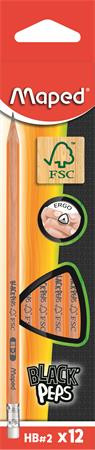 Grafitceruza radírral, HB, háromszögletű, MAPED "Black'Peps"