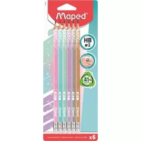   Grafitceruza radírral, HB, háromszögletű, MAPED "Black'Peps Glitter Deco", vegyes pasztell színek