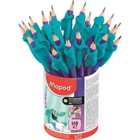   Grafitceruza radírral és ceruzafogóval, ceruzatartó, HB, háromszögletű, MAPED "Kidy Learn"