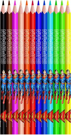 Színes ceruza készlet, háromszögletű, MAPED "Superman", 12 különböző szín