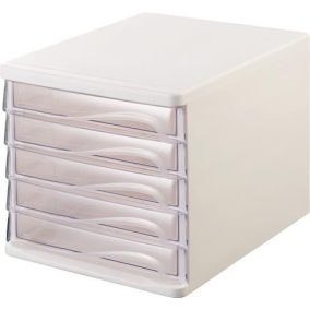Irattároló, műanyag, 5 fiókos, HELIT, fehér/áttetsző