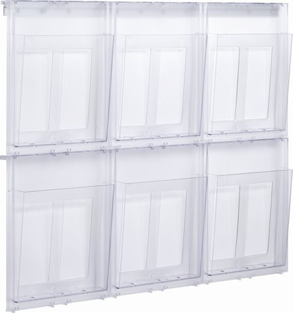 Prospektustartó, fali, A4, 6 rekeszes, HELIT "Placativ", átlátszó