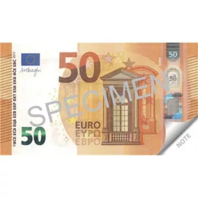   Jegyzettömb, 70 lap, 104x57 mm, PANTA PLAST "50 Euro"