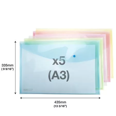 Irattartó tasak, A3, PP, patentos, RAPESCO, vegyes színek