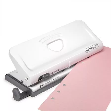 Lyukasztó, hatlyukú, 10 lap, fém, RAPESCO " New Diary 66",  fehér