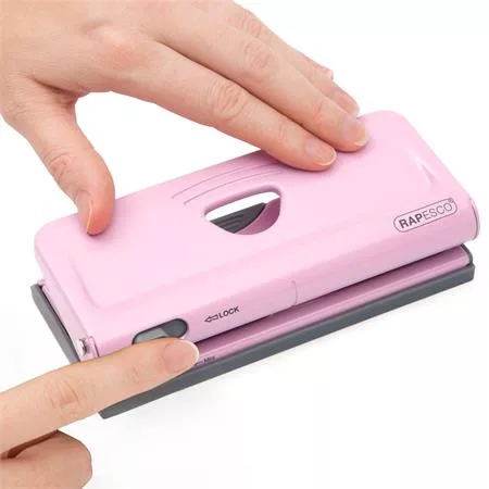 Lyukasztó, hatlyukú, 10 lap, fém, RAPESCO " New Diary 66",  rózsaszín