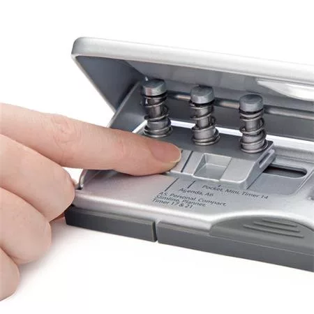 Lyukasztó, hatlyukú, 10 lap, fém, RAPESCO " New Diary 66",  ezüst