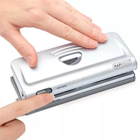 Lyukasztó, hatlyukú, 10 lap, fém, RAPESCO " New Diary 66",  ezüst