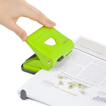 Lyukasztó, kétlyukú, 25 lap, fém, RAPESCO "825", zöld