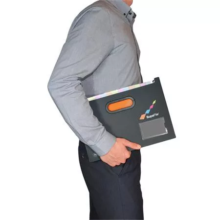 Harmonika irattartó, A4, PP, 13 rekeszes, antibakteriális, RAPESCO "SupaFile", fekete