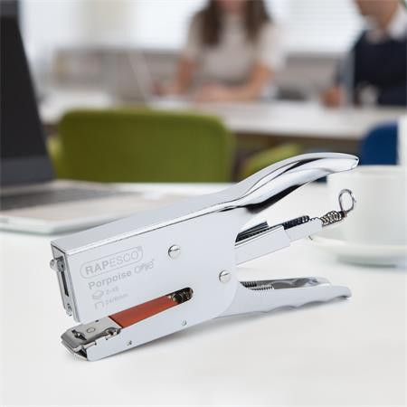 Tűzőgép, kézi, 24/8, 45 lap, fém, RAPESCO "Porpoise ONE", króm