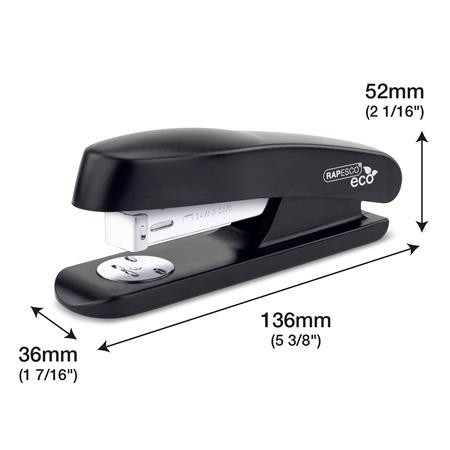 Tűzőgép, 24/6, 26/6, 20 lap, RAPESCO "Eco GRS Recycled Half-Strip", fekete