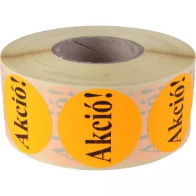   Etikett, 38 mm kör, "AKCIÓ" felirattal, 1000 etikett/tekercs, narancs