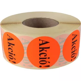   Etikett, 38 mm kör, "AKCIÓ" felirattal, 1000 etikett/tekercs, piros
