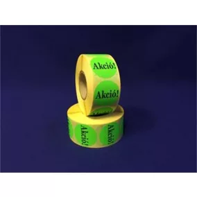   Etikett, 38 mm kör, "AKCIÓ" felirattal, 1000 etikett/tekercs, zöld
