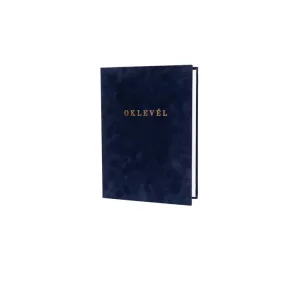 Oklevéltartó, A4, exkluzív, plüss, aranyozva, kék