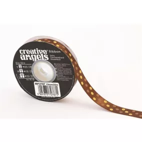 Szatén szalag, 15 mm x 22 m, bronz vegyes pöttyökkel
