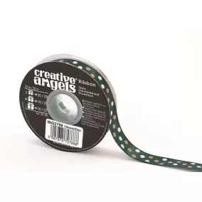   Szatén szalag, 15 mm x 22 m, sötétzöld vegyes pöttyökkel