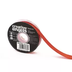 Szatén szalag, 15 mm x 22 m, piros fehér pöttyökkel