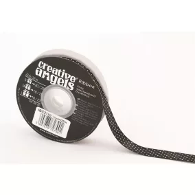 Szatén szalag, 15 mm x 22 m, fekete fehér pöttyökkel