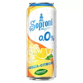   Alkoholmentes sör, 0,5 l, dobozos, SOPRONI "0.0%", bodza-citrom