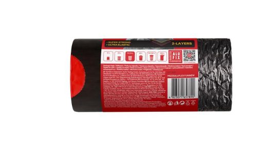 Szemeteszsák, zárószalagos, 35 l, 15 db, 53x60 cm, 28 µ, ALUFIX "Aluflexy", fekete
