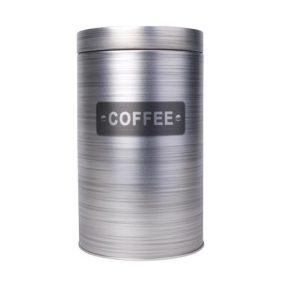 Kávétartó doboz, fémhenger, szürke, 11x18 cm