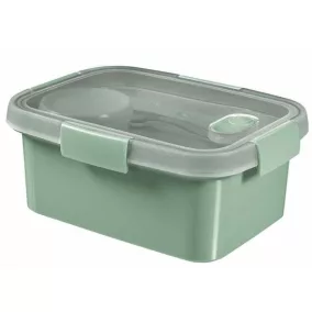   Ételtartó, szósztartóval, evőeszközzel, szögletes, műanyag, 1,2 l, CURVER "Smart Eco", világoszöld