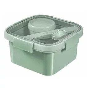   Ételtartó, szósztartóval, evőeszközzel, szögletes, műanyag, 1,1 l, CURVER "Smart Eco", világoszöld