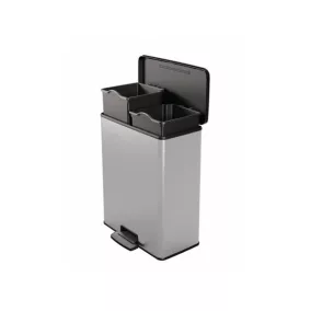  Pedálos szemetes, kivehető vödörrel, műanyag, 2x26 l, CURVER "Deco bin duo", fekete/ezüst