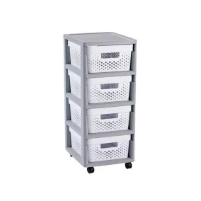   Fiókos tároló, újrahasznosított műanyag, 4x11 l, CURVER "Infinity", szürke/fehér