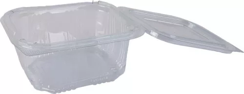 Ételtároló doboz, egybefedeles, műanyag, szögletes, 375 ml, 100 db, "Party", víztiszta