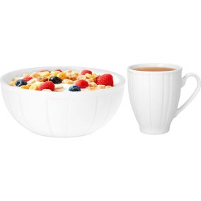   Müzlis tálka, 14 cm + bögre, 38 cl szett, ROTBERG, fehér, "Oslo"